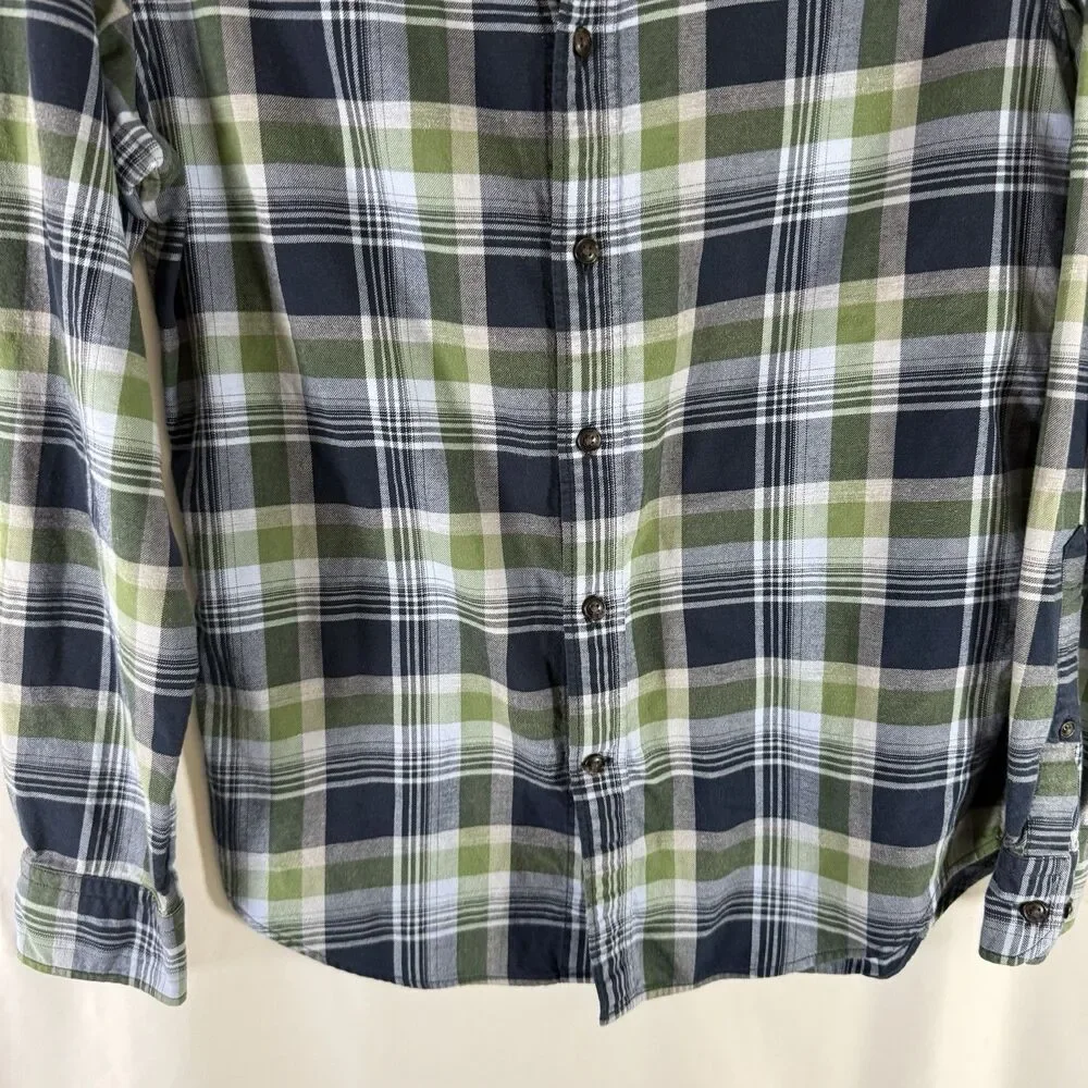 Banana Republic Grant Fit Luxe Flannel Men's Small Green Blue Long Sleeve Button